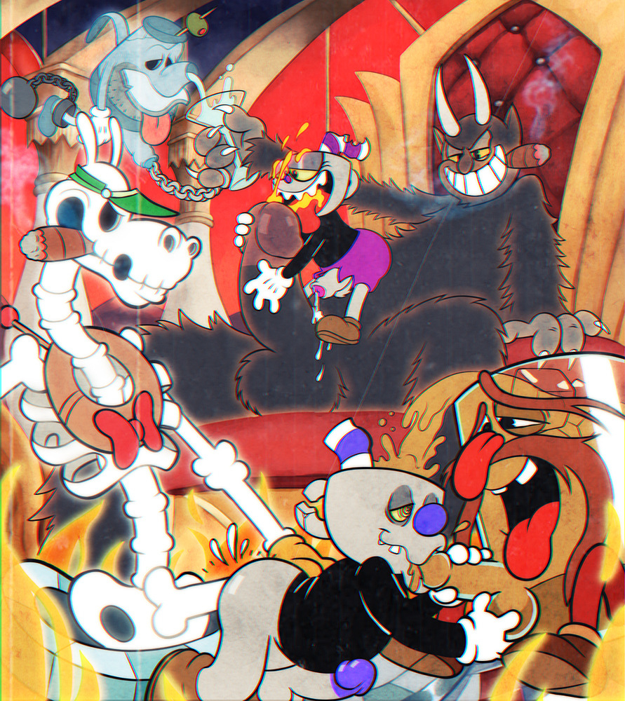 Yaoi pinup cuphead+mugman+the devil (cuphead)