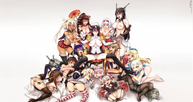 shoujo donburiamatsukaze (kantai collection)+atago (kantai collection)+female admiral (kantai collection)+hamakaze (kantai collection)+kaga (kantai collection)+kongou (kantai collection)+musashi (kan