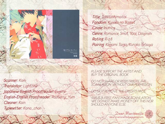 (CCTokyo132) [inumog (Fujino, Marumo)] Tabeteshimaitai (Kuroko no Basuke) [English] [Dear Mario_19