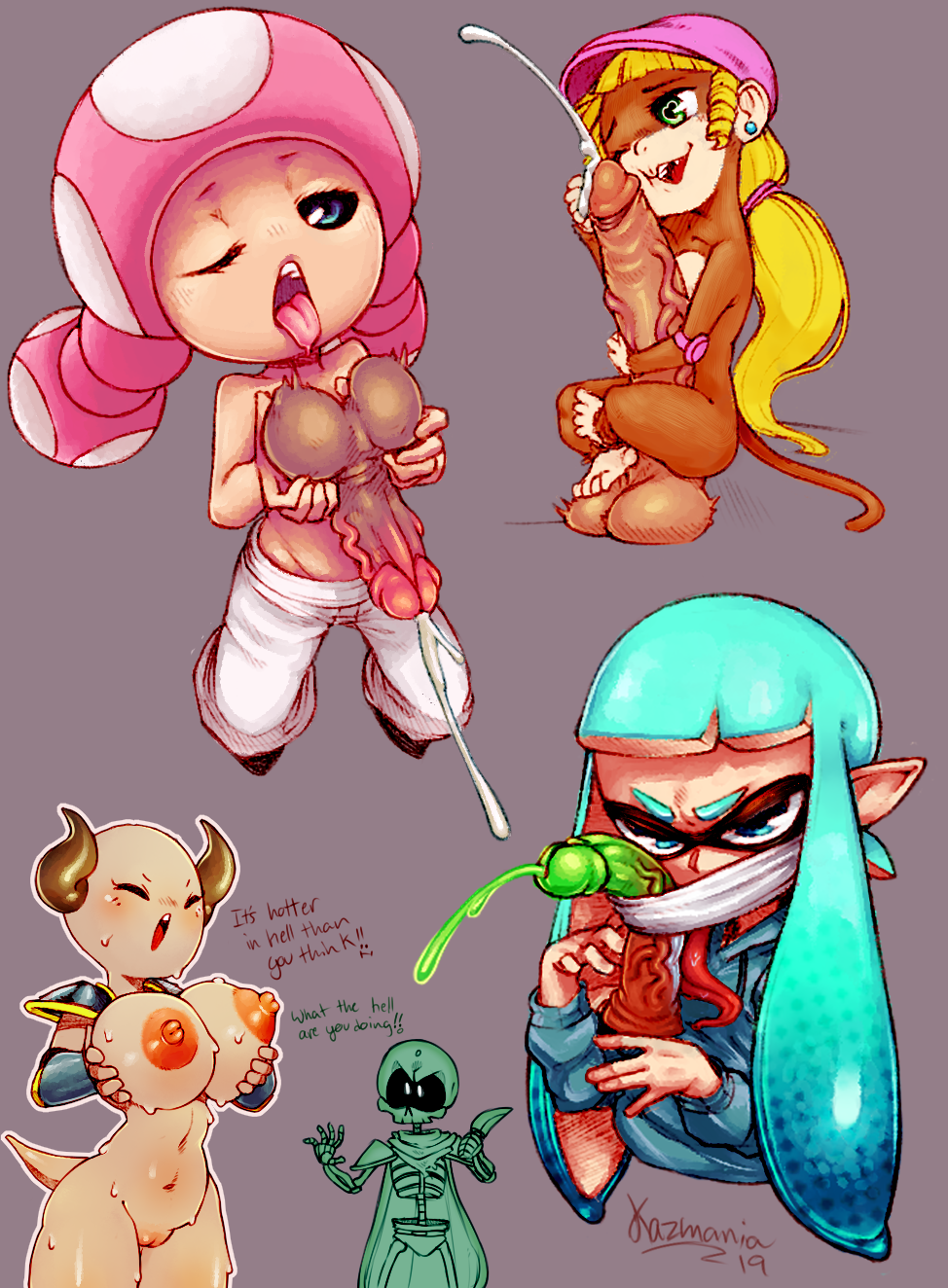 Yaoi pinup dixie kong+inkling+inkling girl+marina (splatoon)+original  character+toad+toadette