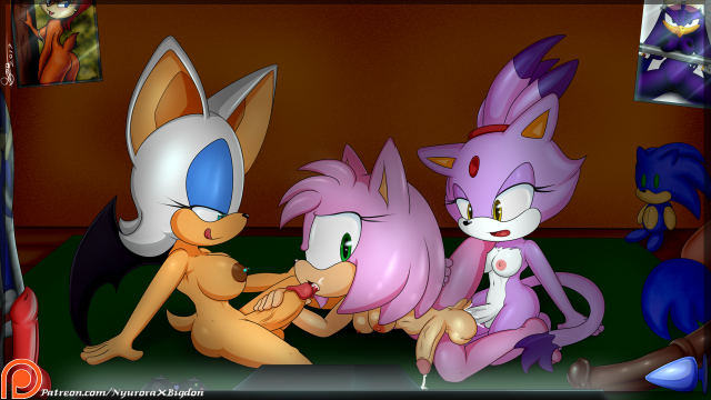 amy rose+blaze the cat+rouge the bat