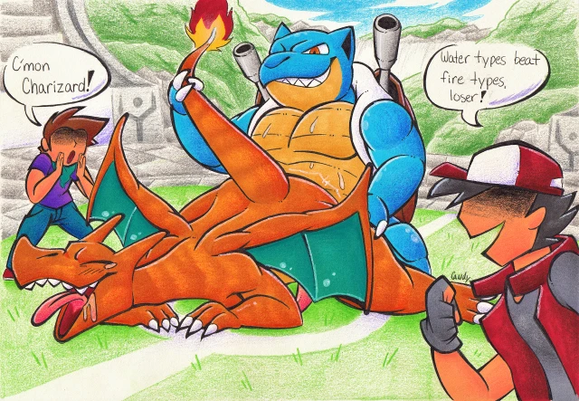 blastoise+blue (pokemon)+charizard+red (pokemon)