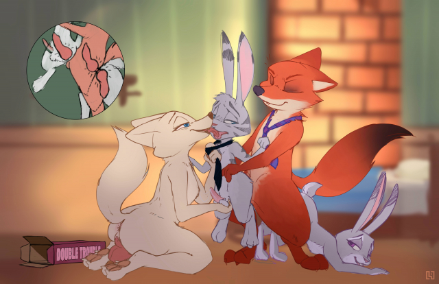 jack savage+judy hopps+nick wilde+skye (zootopia)