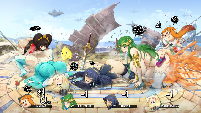 ashley (warioware)+chiko (mario)+inkling+lucina (fire emblem)+palutena+rosalina